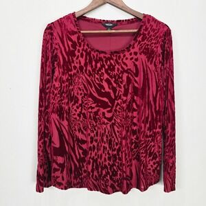 Simply Vera Wang L Red Velvet Burnout Animal Print Long Sleeve Whimsigoth Grunge